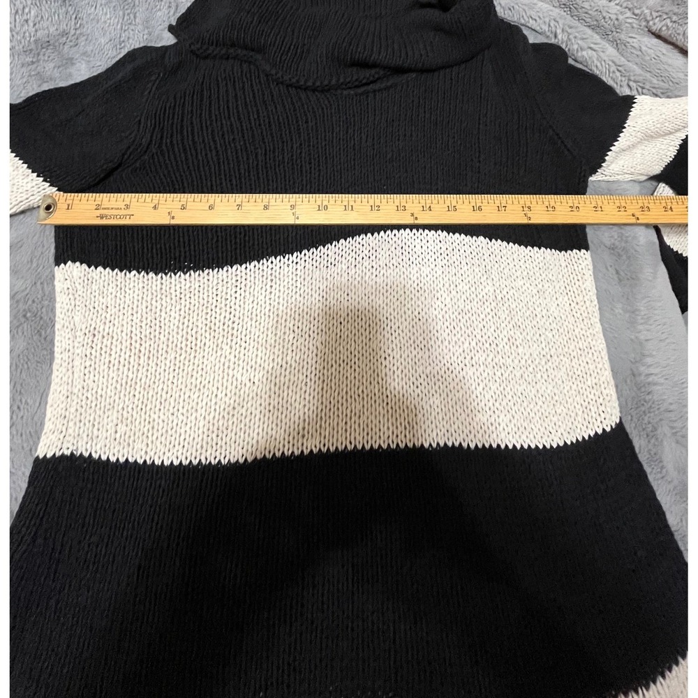 Pure Handknit Black Cream Stripe Cowl Neck Sweater L XL - Picture 5 of 7